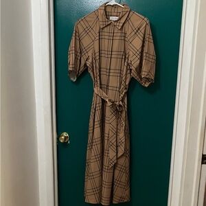 Calvin Klein Brown Plaid Long Sleeve Dress